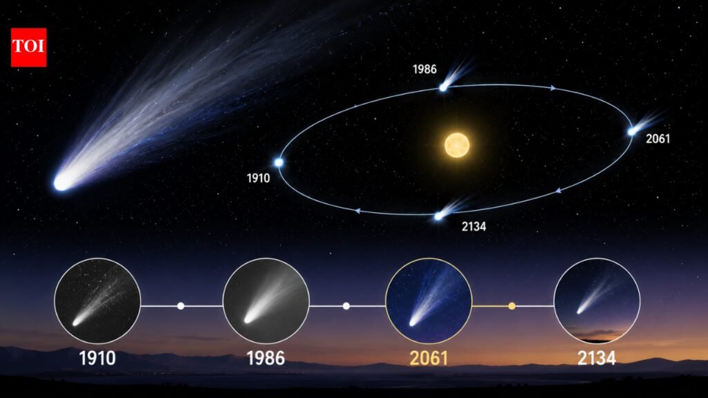 Halley’s Comet takes about 76 years to orbit the Sun and will return to our skies in 2061