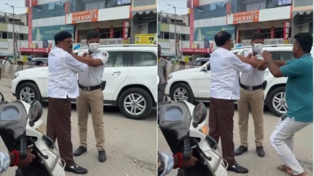 JDS state general secretary Manju Grabs Traffic Cop By Collar, Tries To Kick Him In Bengaluru