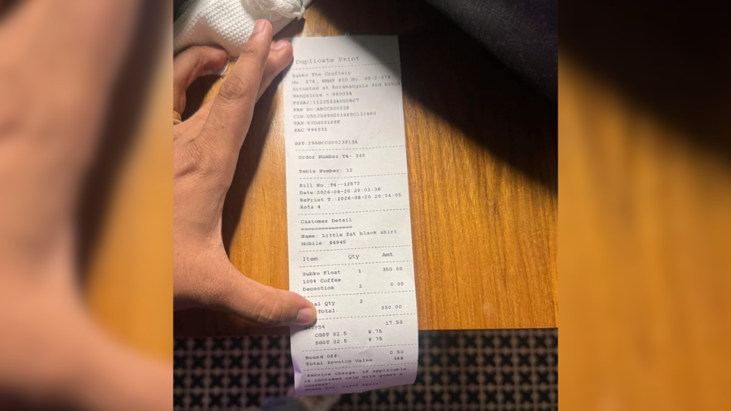 Bengaluru man gets body-shamed on bill from restaurant, company reacts