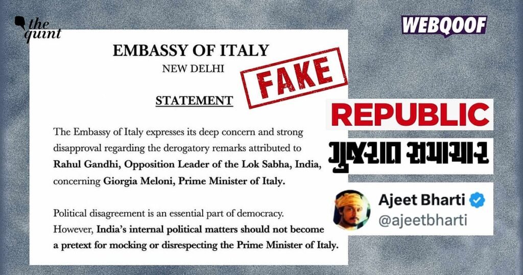 Fact-Check: Italian Embassy Didn’t Issue a Statement Over Criticising Rahul Gandhi’s ‘Derogatory Remarks’ on PM Meloni