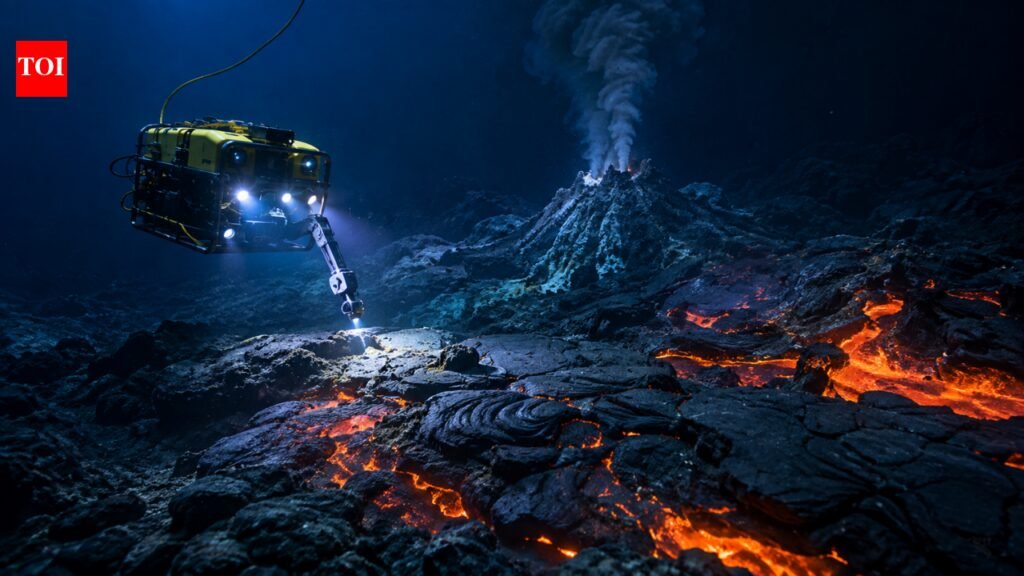 Scientists use robots more than two kilometres beneath the Pacific to discover huge lava fields around an active underwater volcano |